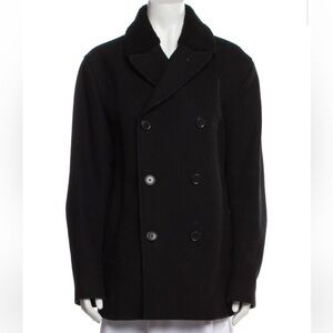 Theory black wool & cashmere blend oversized pea coat, size medium